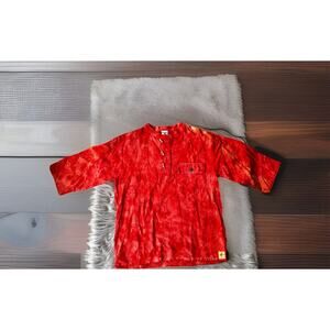 Katmandu Top Sz M/L Button Front Cotton Boho Hippie Tunic Pocket Made in Nepal